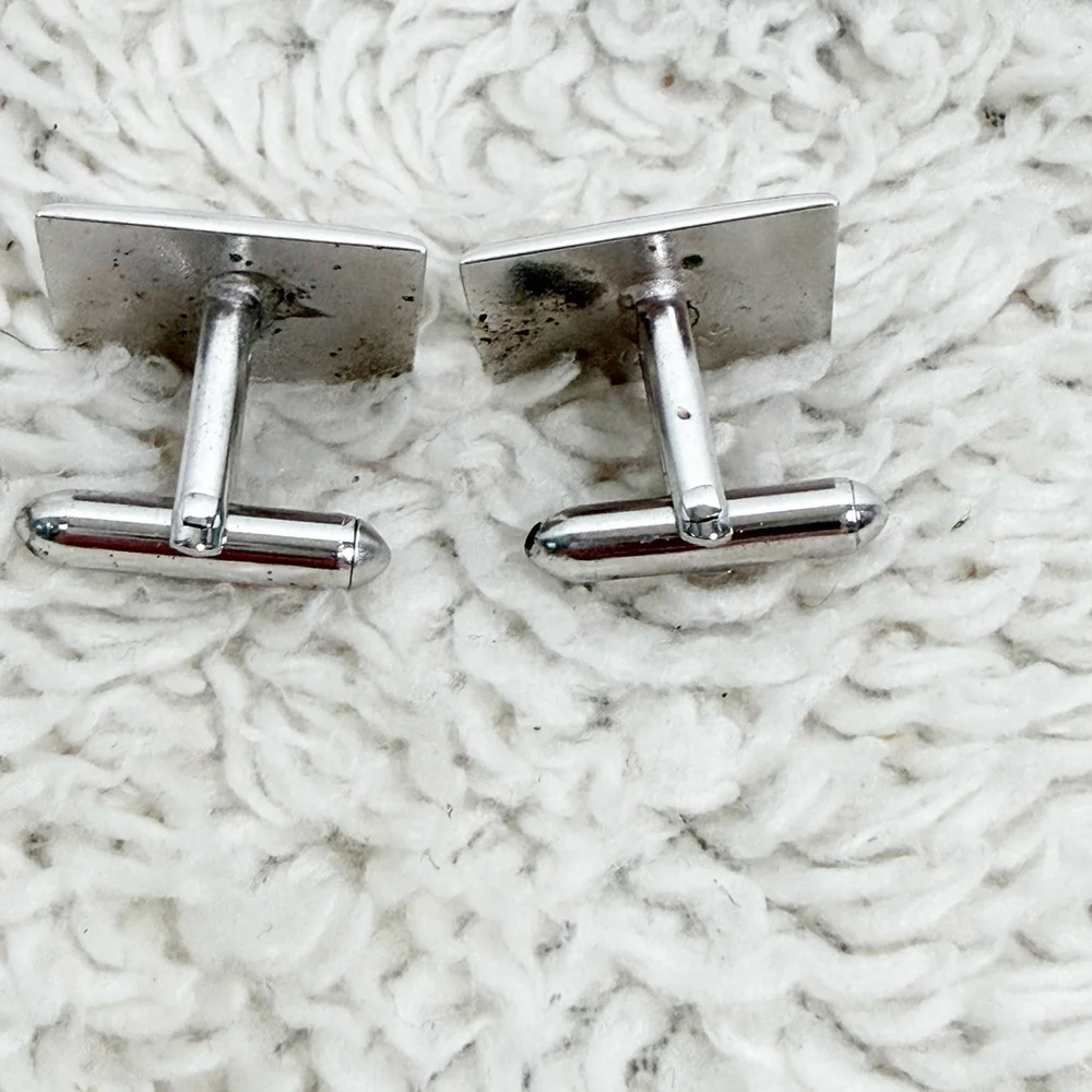 Vintage Swank Silver Tone Wheat Leaf Cufflinks Mid Century Modern MCM Signed